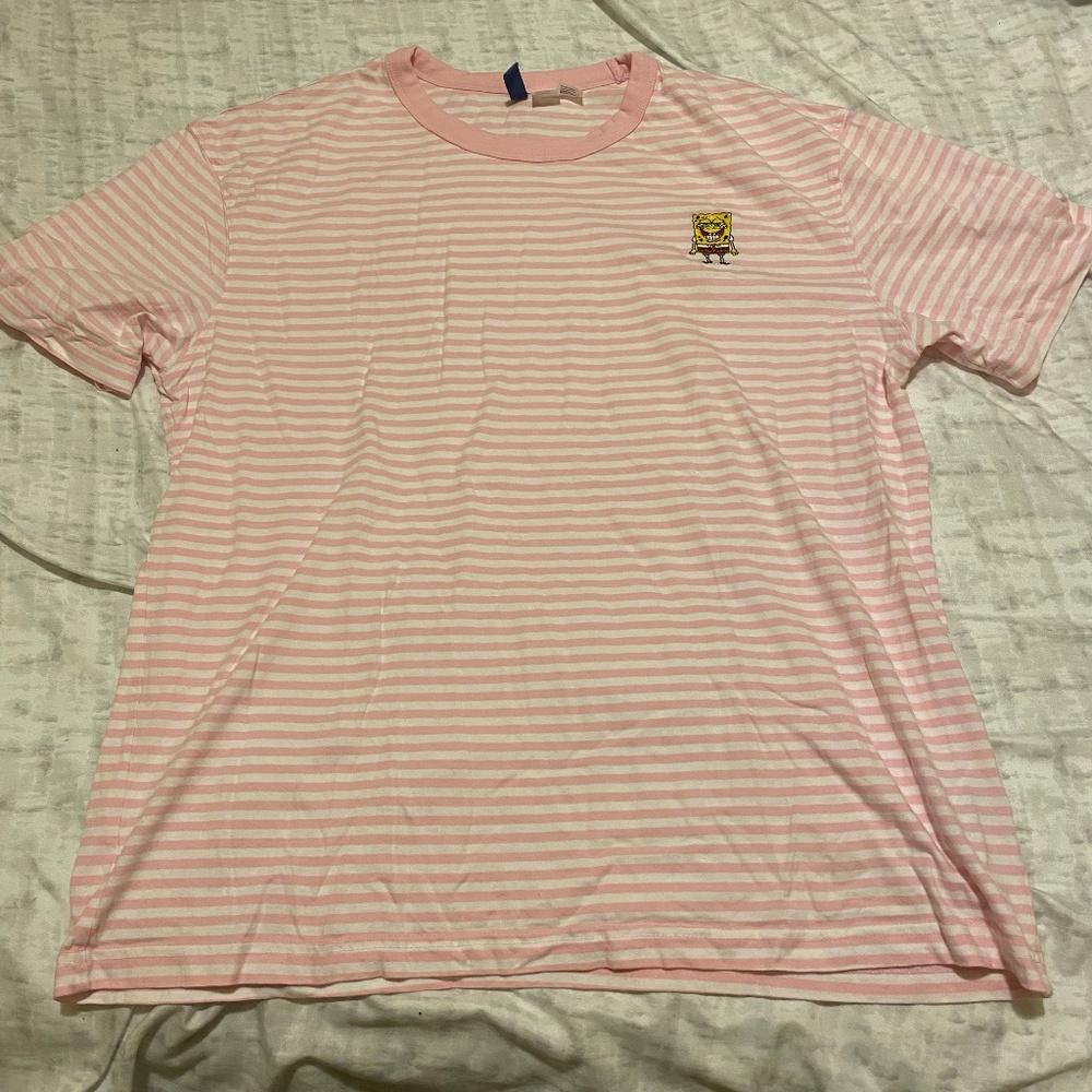 Pink and white striped tee Large
